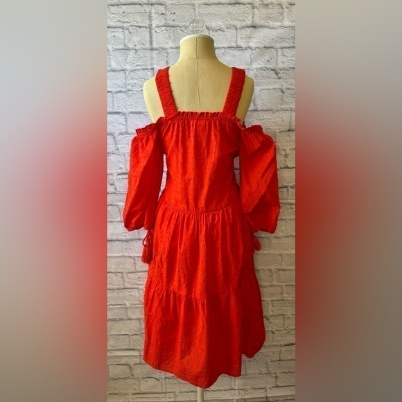 H&M US 6 Burnt Orange Off Shoulder Bohemian Sundress 100% Cotton Knee Length - Picture 3 of 14